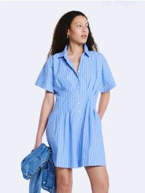 Free Assembly Women's Cotton Corset Mini Shirtdress with Short Sleeves